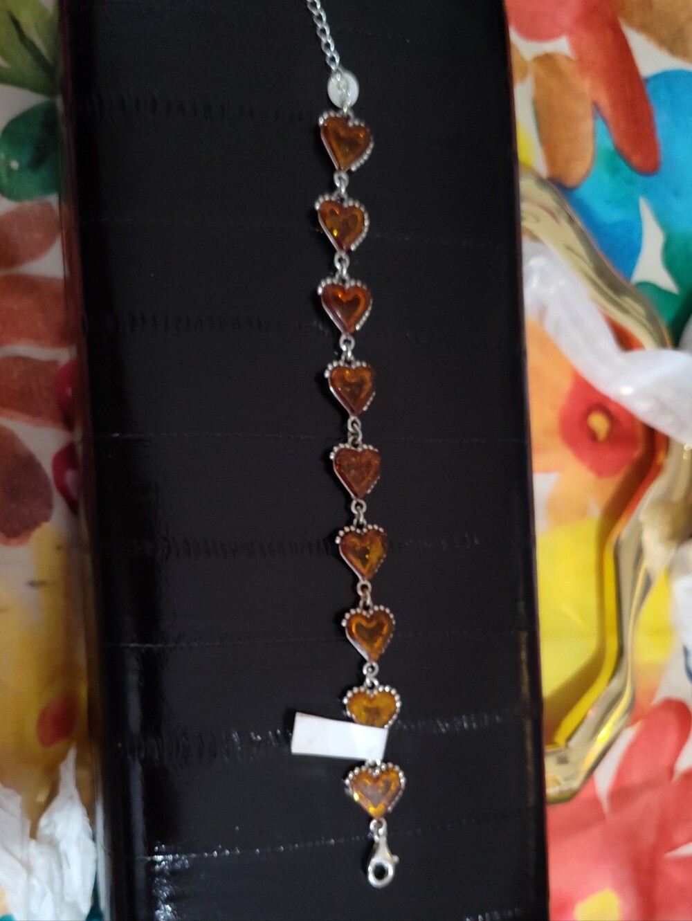 Heart Link Bracelet with Amber Hearts - Women Jewelry